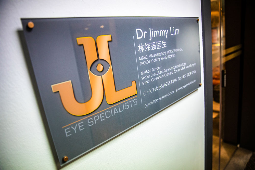 Dr Jimmy Lim JL Eye Specialists Clinic in Singapore Doctor's Plaque