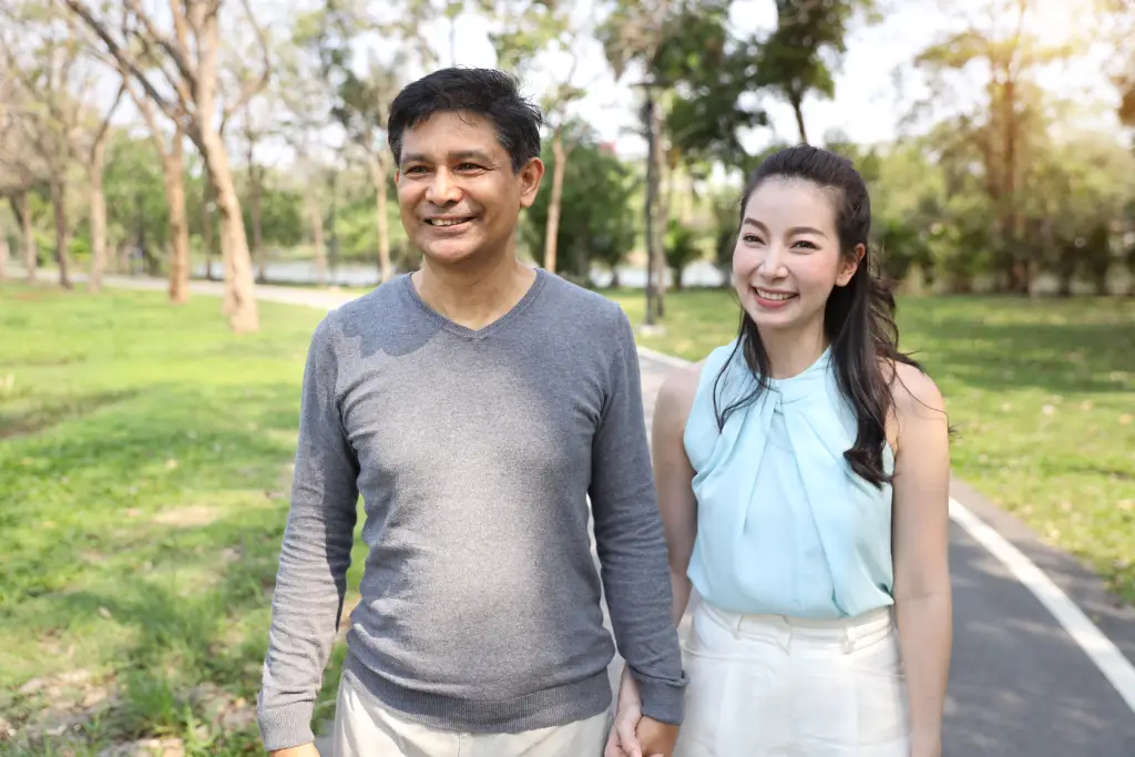 Smiling Asian couple enjoying clear vision and daily life after cataract surgery.